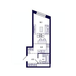 1-к квартира, строящийся дом, 32м2, 24/30 этаж