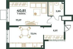 1-к квартира, вторичка, 41м2, 24/24 этаж