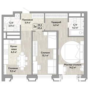 2-к квартира, строящийся дом, 66м2, 11/21 этаж