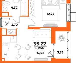 1-к квартира, вторичка, 35м2, 9/10 этаж