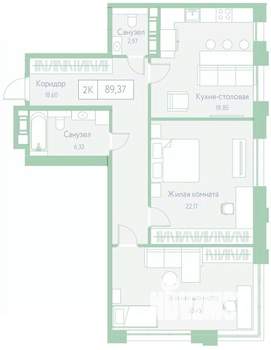 2-к квартира, вторичка, 89м2, 11/20 этаж