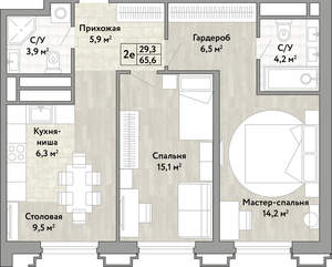 2-к квартира, вторичка, 66м2, 2/21 этаж