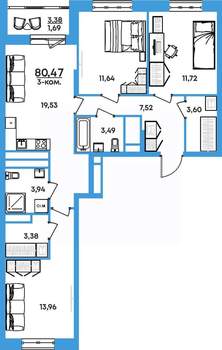 3-к квартира, вторичка, 80м2, 10/17 этаж