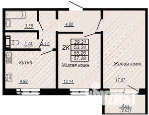 2-к квартира, строящийся дом, 55м2, 2/10 этаж