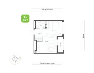 1-к квартира, вторичка, 46м2, 7/16 этаж