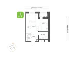 1-к квартира, вторичка, 38м2, 1/20 этаж