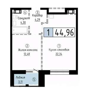 1-к квартира, вторичка, 45м2, 12/20 этаж