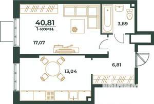 1-к квартира, вторичка, 41м2, 7/24 этаж