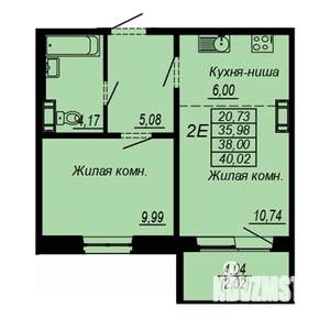 2-к квартира, строящийся дом, 38м2, 3/10 этаж