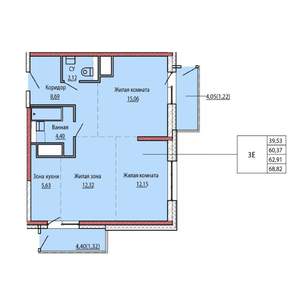 3-к квартира, строящийся дом, 62м2, 13/25 этаж