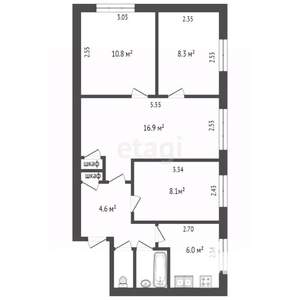 4-к квартира, вторичка, 59м2, 1/5 этаж