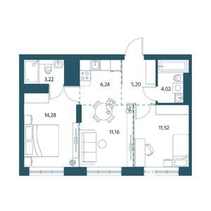 2-к квартира, вторичка, 56м2, 22/25 этаж