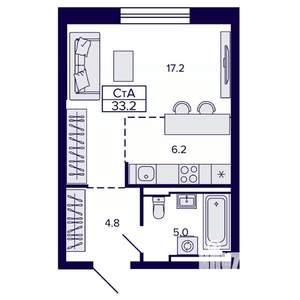 Студия квартира, строящийся дом, 33м2, 9/22 этаж