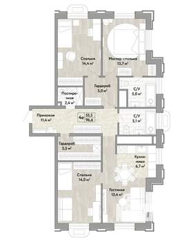 4-к квартира, строящийся дом, 97м2, 2/21 этаж