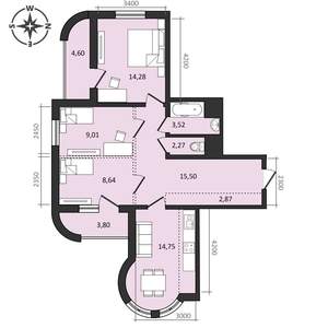 4-к квартира, строящийся дом, 79м2, 3/25 этаж