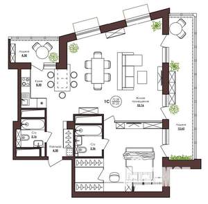 1-к квартира, вторичка, 81м2, 21/23 этаж