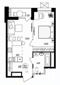 2-к квартира, строящийся дом, 42м2, 11/17 этаж
