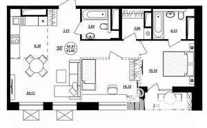 3-к квартира, строящийся дом, 62м2, 8/17 этаж