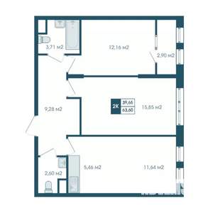3-к квартира, вторичка, 64м2, 16/17 этаж
