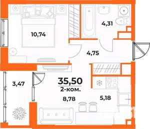 2-к квартира, вторичка, 36м2, 1/10 этаж
