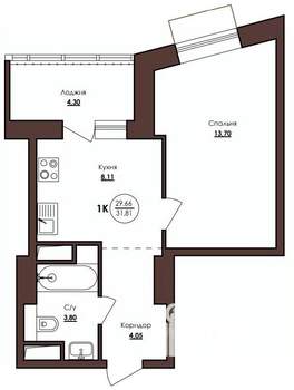 1-к квартира, строящийся дом, 32м2, 9/23 этаж