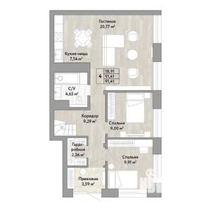 4-к квартира, строящийся дом, 91м2, 1/22 этаж