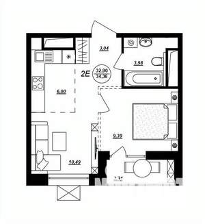2-к квартира, строящийся дом, 34м2, 13/17 этаж