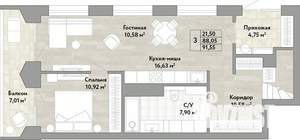 3-к квартира, вторичка, 88м2, 1/22 этаж