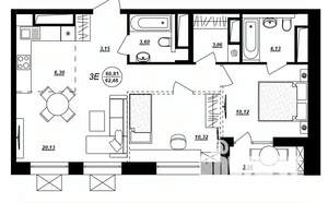 3-к квартира, строящийся дом, 62м2, 9/17 этаж