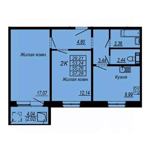 2-к квартира, вторичка, 55м2, 9/10 этаж