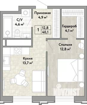 1-к квартира, вторичка, 40м2, 14/21 этаж