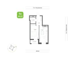 1-к квартира, вторичка, 45м2, 11/23 этаж