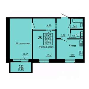 2-к квартира, вторичка, 55м2, 9/10 этаж