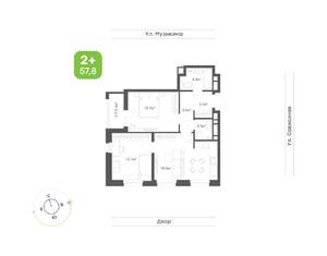 2-к квартира, вторичка, 58м2, 21/23 этаж
