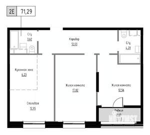2-к квартира, вторичка, 71м2, 6/9 этаж
