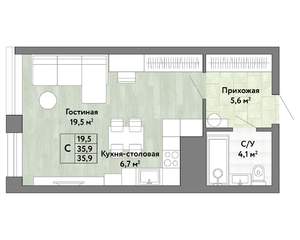 1-к квартира, строящийся дом, 36м2, 17/22 этаж