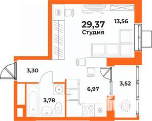 Студия квартира, вторичка, 29м2, 2/10 этаж