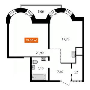 1-к квартира, вторичка, 56м2, 20/25 этаж