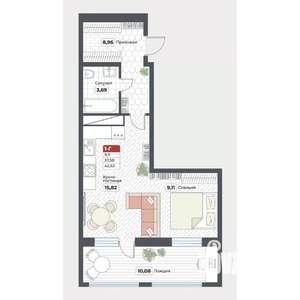 1-к квартира, вторичка, 43м2, 17/19 этаж