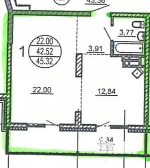 1-к квартира, вторичка, 43м2, 12/27 этаж