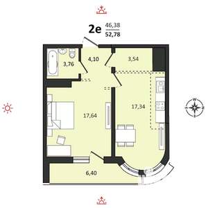 2-к квартира, вторичка, 53м2, 25/25 этаж