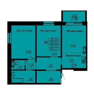 3-к квартира, строящийся дом, 61м2, 2/10 этаж