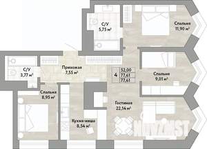 4-к квартира, вторичка, 78м2, 21/22 этаж