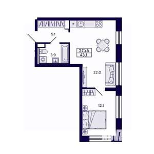 2-к квартира, строящийся дом, 43м2, 6/30 этаж