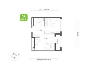1-к квартира, вторичка, 46м2, 1/16 этаж