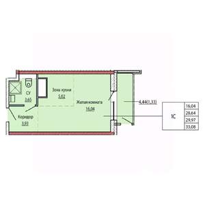 1-к квартира, строящийся дом, 29м2, 14/25 этаж