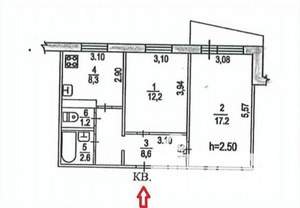 2-к квартира, вторичка, 50м2, 4/10 этаж