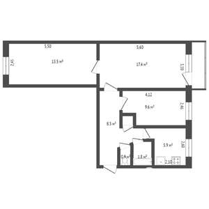 3-к квартира, вторичка, 60м2, 1/5 этаж