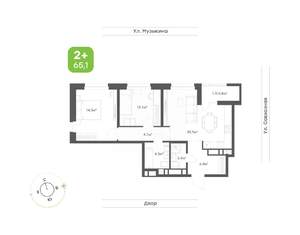 2-к квартира, вторичка, 65м2, 19/23 этаж