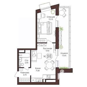 1-к квартира, вторичка, 47м2, 10/23 этаж